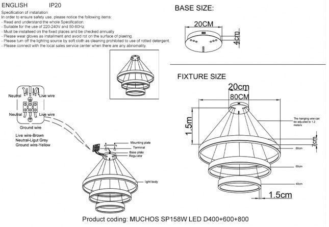 Люстра Crystal Lux MUCHOS SP158W LED D400+600+800 GOLD фото 4