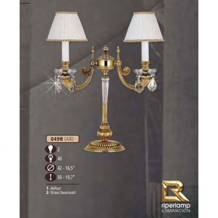 Интерьерная настольная лампа 049R 049R/2 AB SWAROVSKI, CREAM SHADE фото 1
